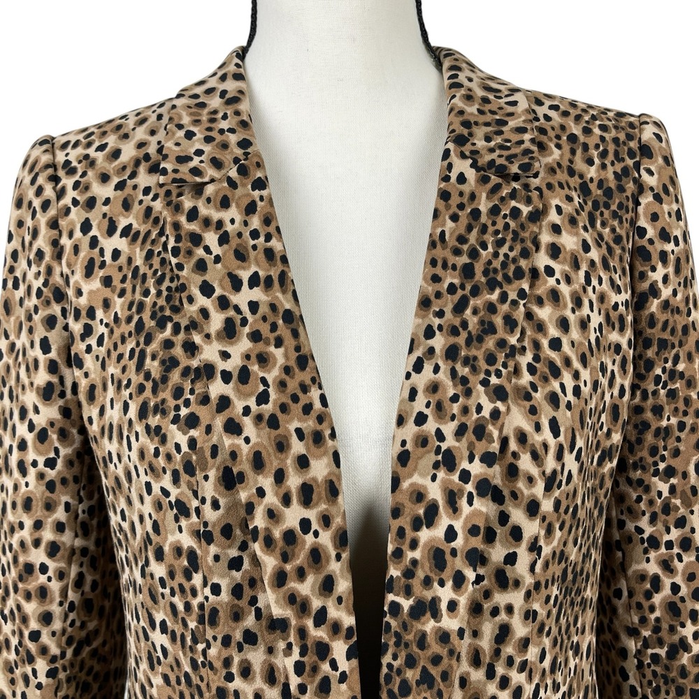 LOFT Petites Blazer Jacket 6P Brown Black Leopard Animal Print Open Front Career - Picture 2 of 12